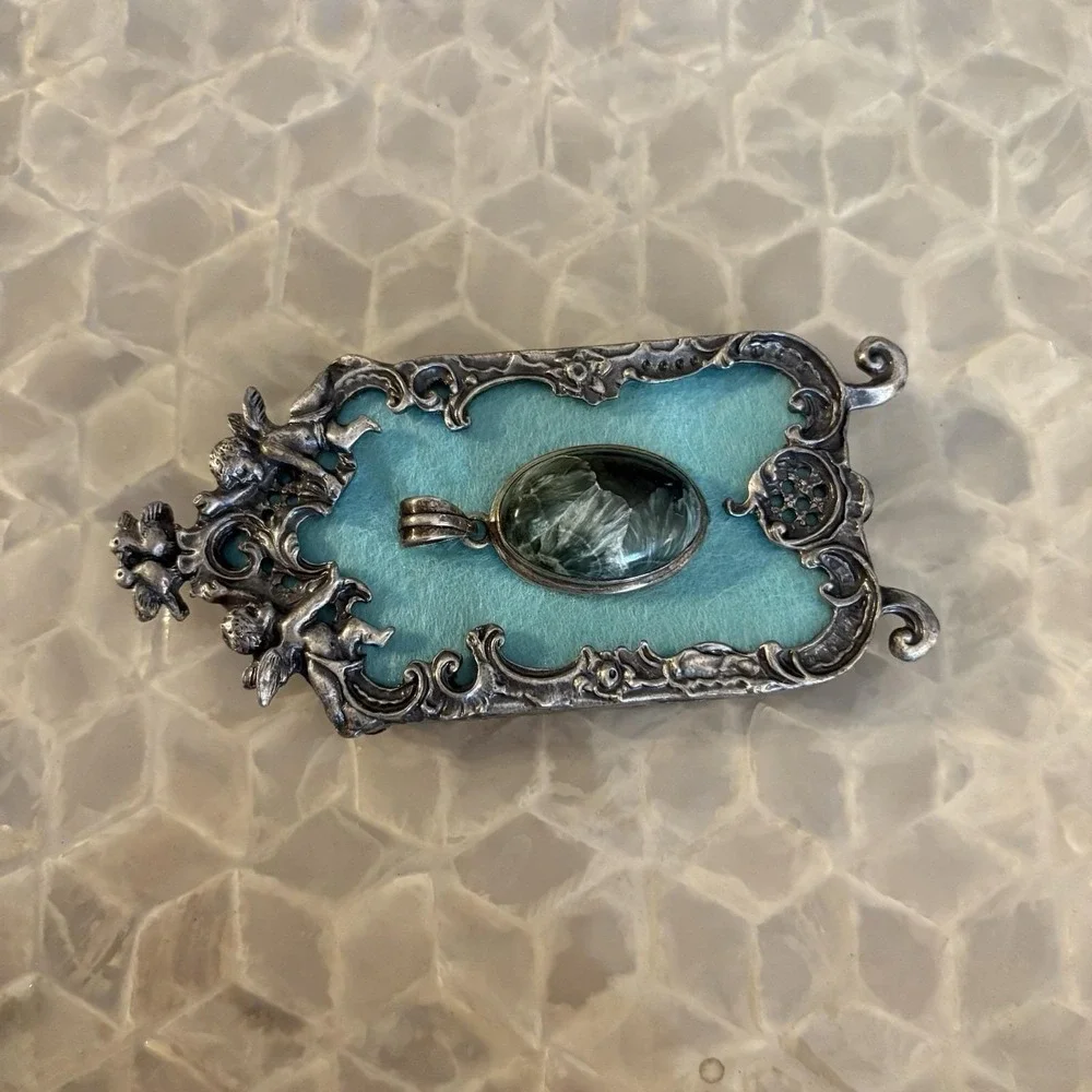 Vtg Handmade Mounted Pendant Framed Wall Hanger Cherub Decor